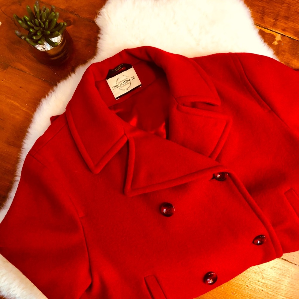 Vintage Sequence Wool Blend Pea Coat
